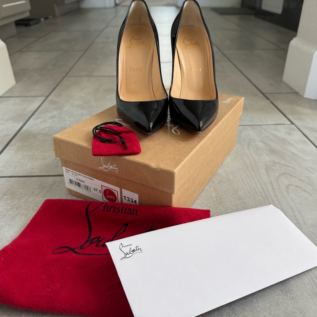 Christian Louboutin Pigalle Follies 100 Patent Black Pointed Pump 37.5
